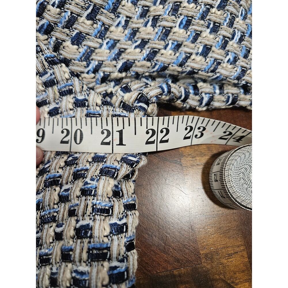 CHICO'S Beige Blue Black Check Tweed Full Zip Fringe Jacket Blazer Size 2 12 - Picture 9 of 10